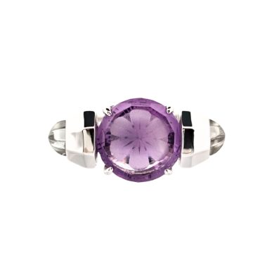 Bague Nut Flower en or blanc 18 carats, amethyste de 2.50 carats et topazes blanches