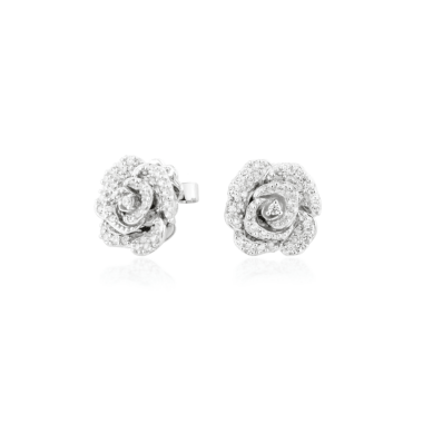 Boucles d'oreilles Ma Rose en argent sterling silver 925 et oxydes de zirconium - plaqué or blanc 18 carats