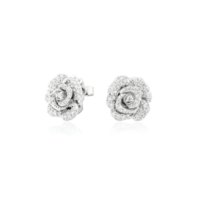 Boucles d'oreilles Ma Rose en argent sterling silver 925 et oxydes de zirconium - plaqué or blanc 18 carats