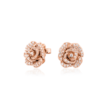 Boucles d'oreilles Ma Rose en argent sterling silver 925 et oxydes de zirconium - plaqué or rose 18 carats