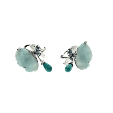 Boucles d'oreilles Papillon en argent 925, quartz bleu clair topaze et pierre de lune