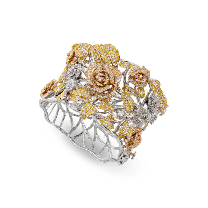 Bracelet Manchette Ma Rose en argent 925, plaquage en or rose et blanc 18 carats