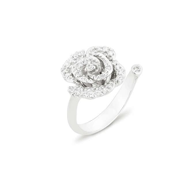 Bague Ma Rose en argent sterling silver 925 et oxydes de zirconium - plaqué or blanc 18 carats